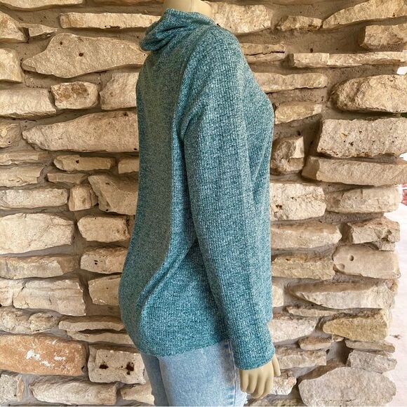 J. Jill Size Medium Cowl Neck Drawstring Pullover Marled Green Sweater Ribbed - Picture 6 of 6